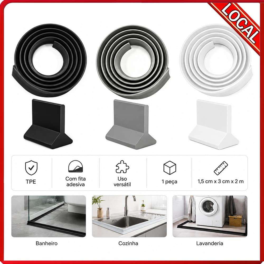 Defletor de água em forma de T de 2m, preto/cinza/branco, Material TPE, separação seca e úmida durável