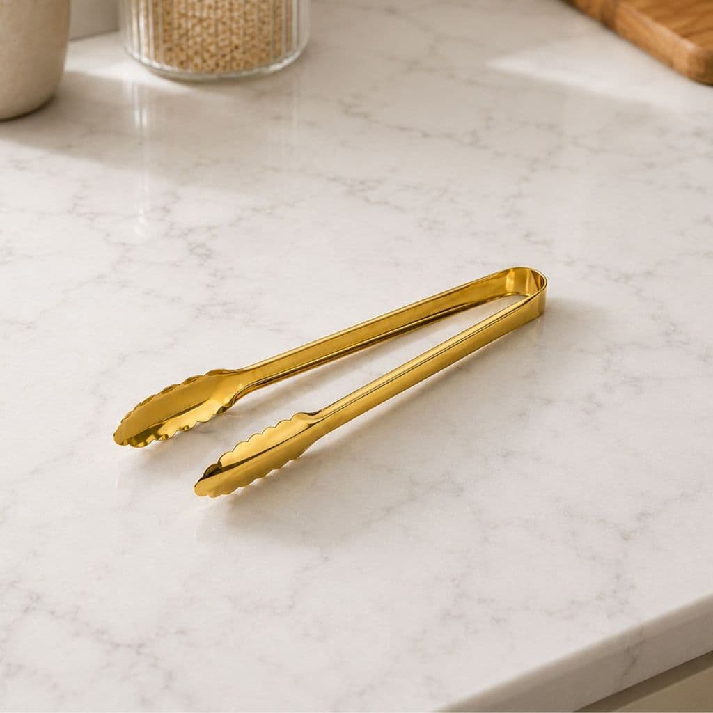 Pegador De Salada Dourado Em Aço Inox 24cm Premium Resistente Pegador Salada Massa Vegetais