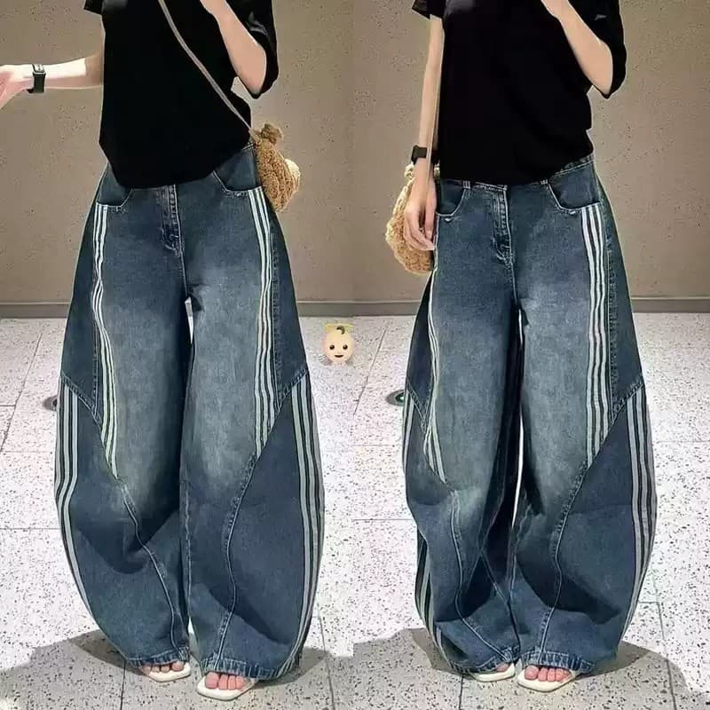 Americano Retro Machete Jeans feminino primavera outono 2026 novo estilo Design costura listrado Casual solto calças de