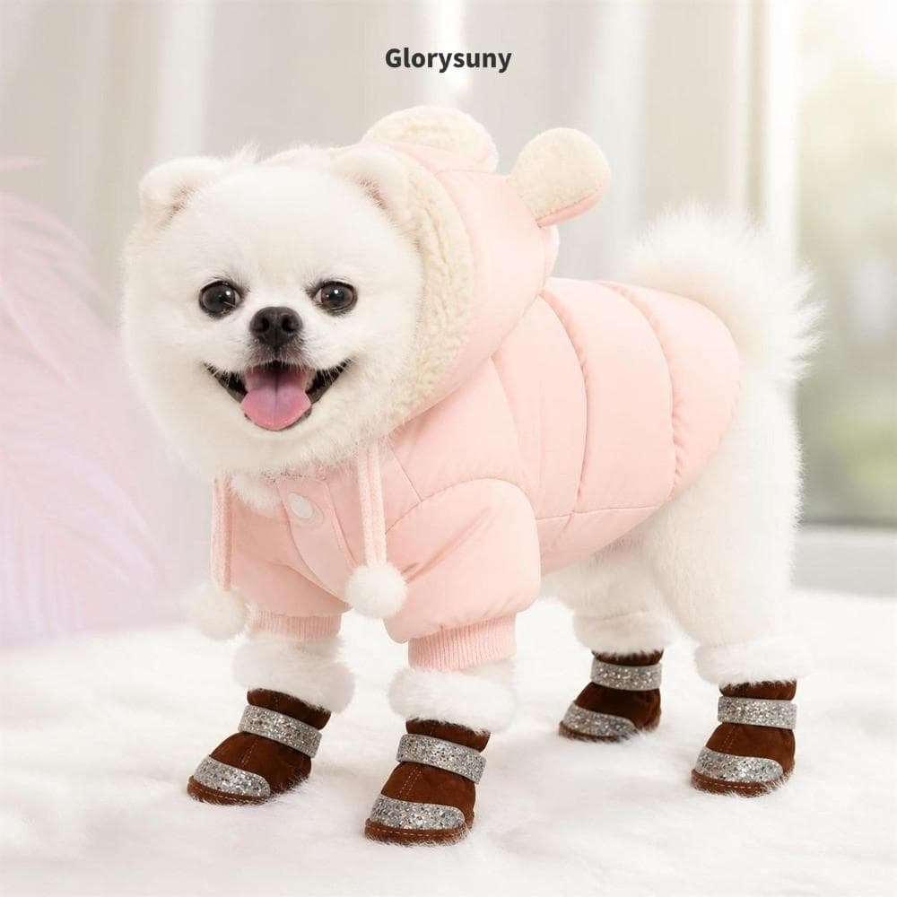 GLORYSUNY 4 Unidades De Sapatos Para Animais De Estimação , Grossos E Quentes Cães De Inverno , Pelúcia Luminosa Antider