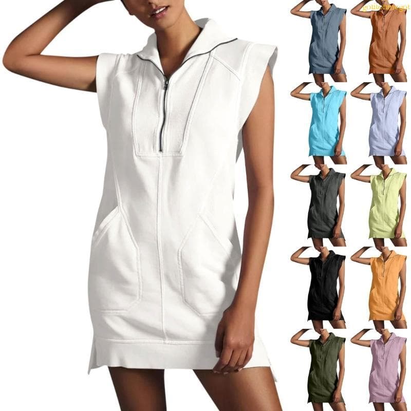gotitonmegot Vestidos Tênis Femininos Meio Zíper, Pulôver Casual, Camisetas Longas Bolso