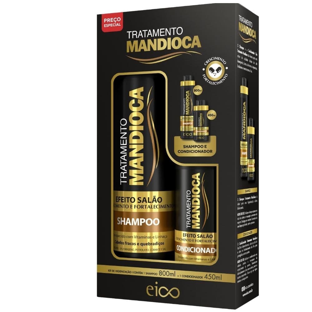 Kit Shampoo + Condicionador Eico Efeito Salão Tratamento Mandioca 800ml + 450ml Preço Especial