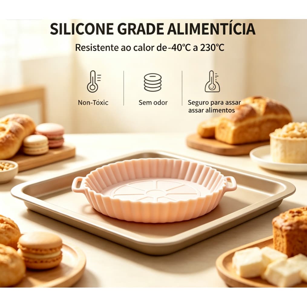 Forro de Silicone Alimentício para Air Fryer Antiadherente e Resistente ao Calor Reutilizável