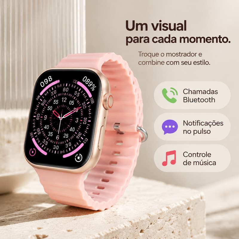 Smartwatch 45mm/49mm, smartwatch VESX que suporta chamadas por Bluetooth, notificações no pulso e controle de música.