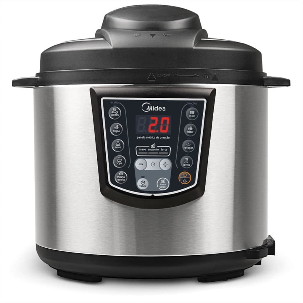 Panela de Pressão Elétrica Inox Midea 6 Litros - Painel Digital, Timer e 6 funções - PPA72