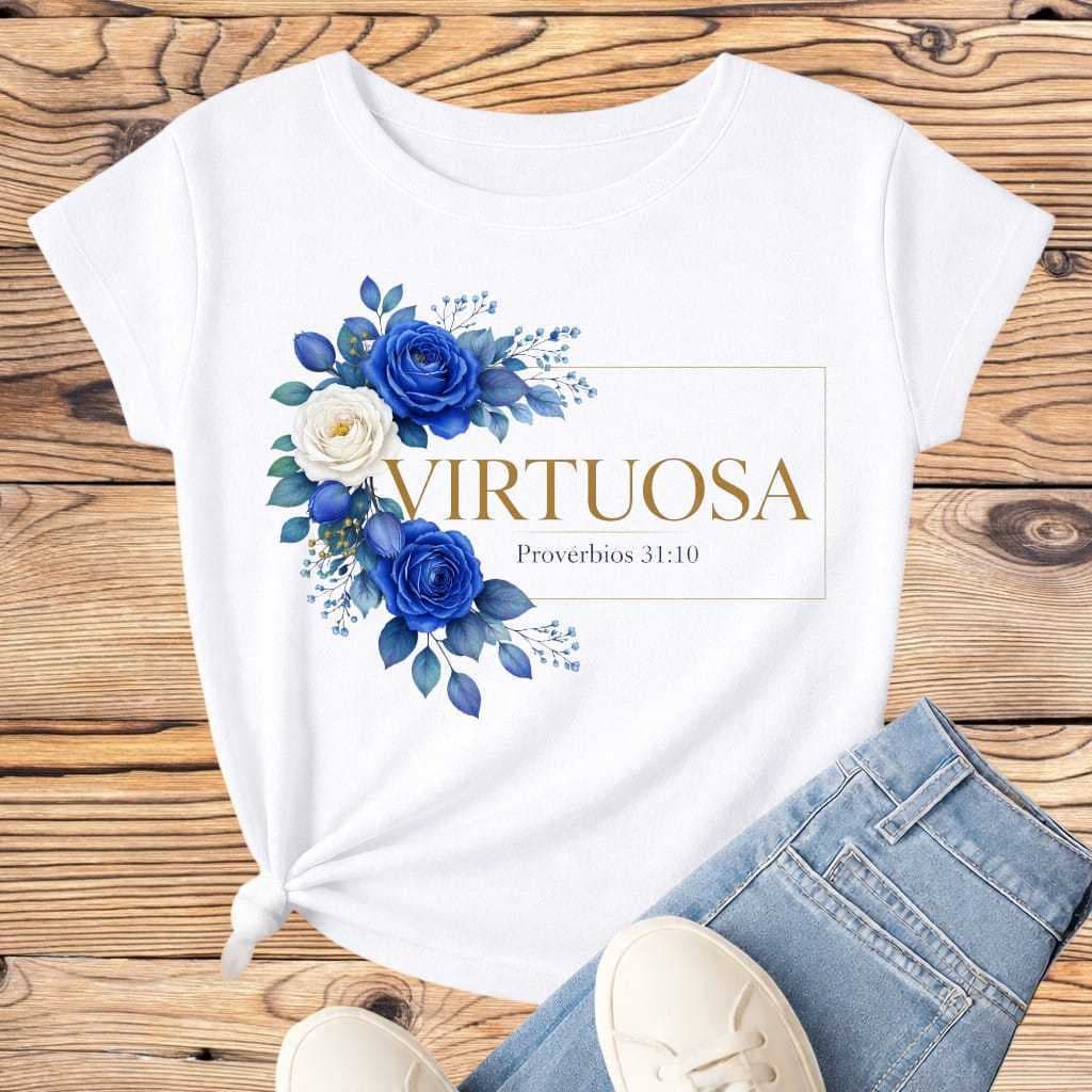 Camiseta Gospel Feminina Floral Virtuosa Escolhida Amada T-shirt Cristã Premium