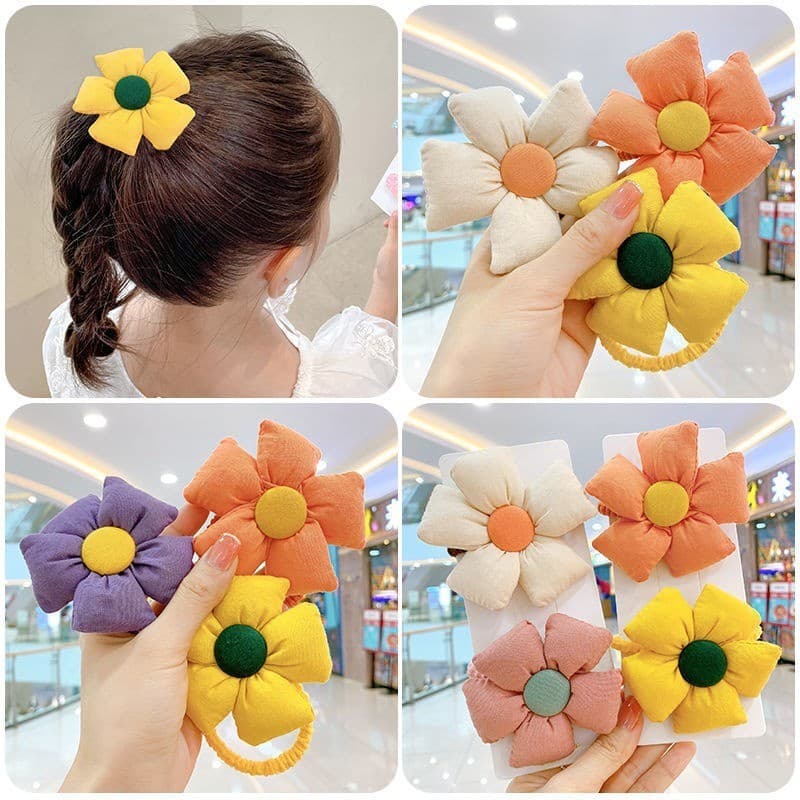 Flor corda de cabelo 3 meninas flor elástico bonito anel de cabelo não machuca o cabelo laço de cabelo corda de borracha