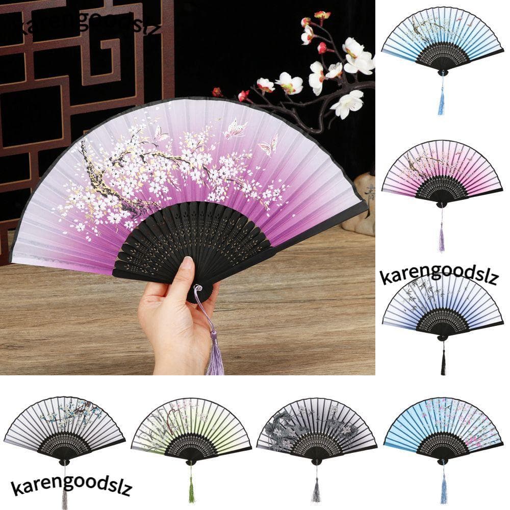 KARENGOODS Estilo Chinês Pintura Flor Padrão Elegent Decoração De Casa Ventilador Portátil