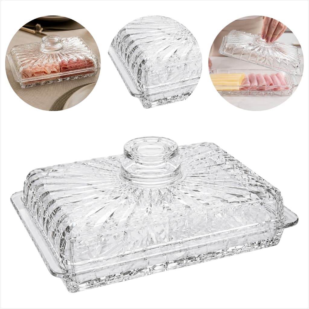 Porta Frios Cristalle 20cm De Vidro Com Tampa E Acabamento Texturizado Para Mesa E Cozinha