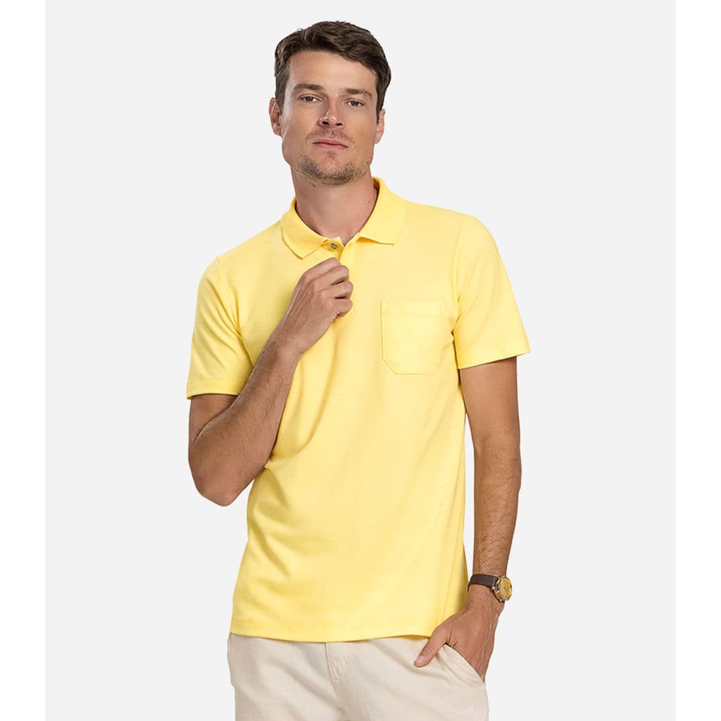 Polo Masculina Plus Size Pique Duplo Diametro Amarelo