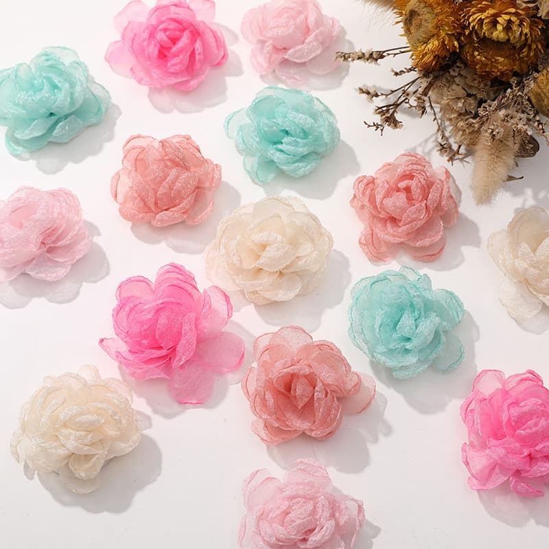 Doce menina Organza borda queimada cor sólida malha flor diy artesanal All-Match grampo de cabelo acessórios de cabelo a