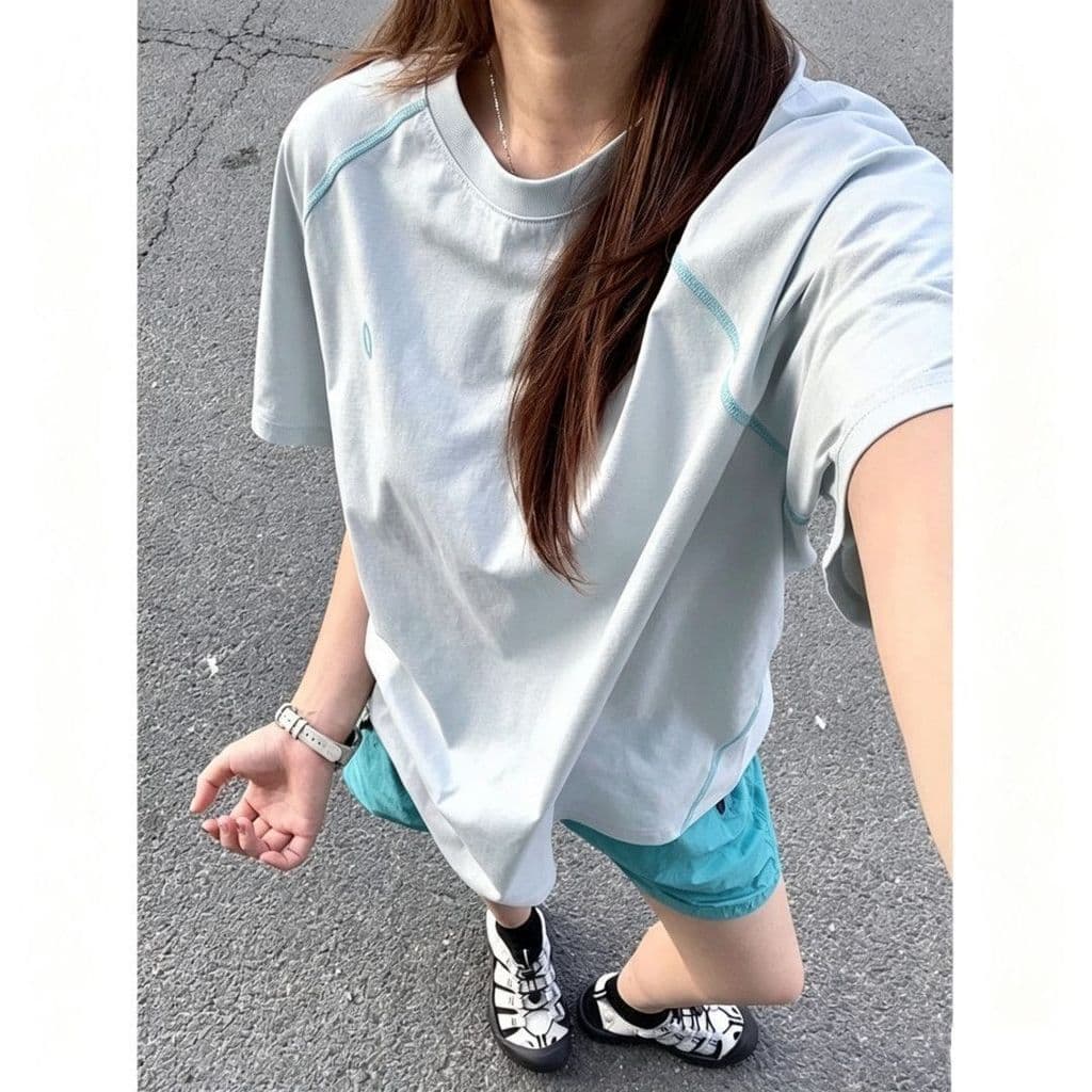 Street Wear cor combinando de secagem rápida de manga curta das mulheres dos homens mesmo estilo manga Raglan gelo seda