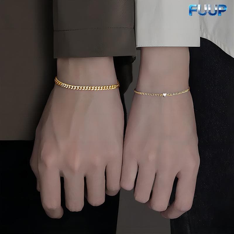 FUUP 2 Pçs Simples Moda Delicada Pulseira Para Casal Unisex Avançado Sentido Coração Pulseiras Jóias Acessórios Presente