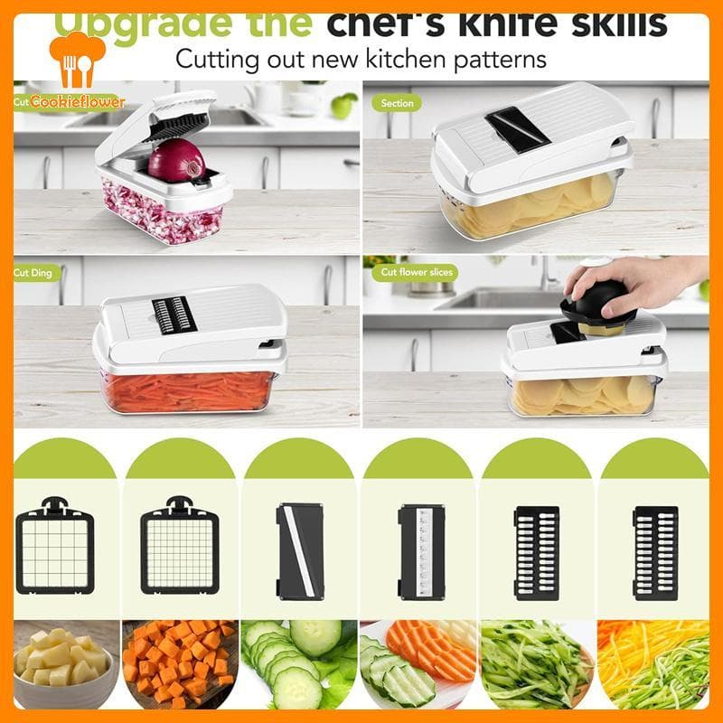 CKFR 15 Em 1 Picador De Alimentos Multifuncional Com Recipiente Cortador De Vegetais Cozinha Fatiador , Ralador E Novo
