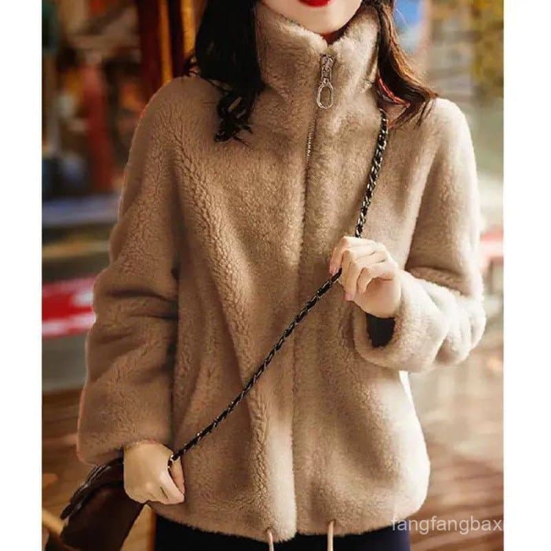 Forro de lã engrossado jaqueta feminina na moda inverno dupla face velo quente gola alta moletom feminino Cardigan zíper