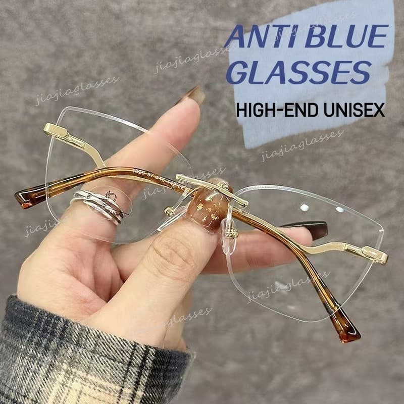 Moda Anti Luz Azul Sem Moldura Óculos De Olho De Gato Para Mulheres Homens Armação De Metal Radiação