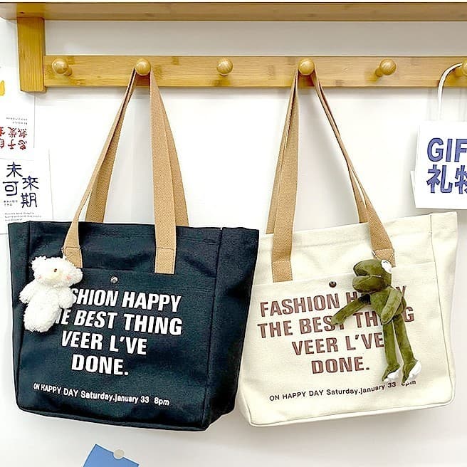 Bolsa tote grande estilo coreano com letras – unissex, simples e casual para estudantes e uso diário