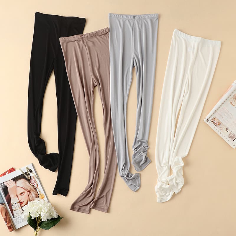 Verão feminino fino malha seda amoreira seda leggings tornozelo-leggings mais magro olhar elástico pés pequenos lápis S