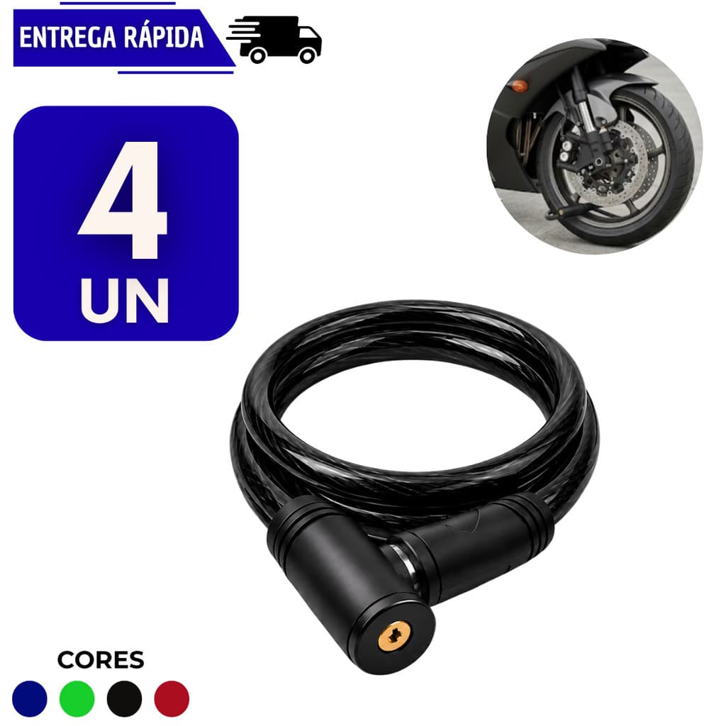Jogo 4 Corrente Cabo Cadeado De Segurança Para Moto Bicicleta Cabo De Aço Trava Com Chave Bike Anti Furto Grossa