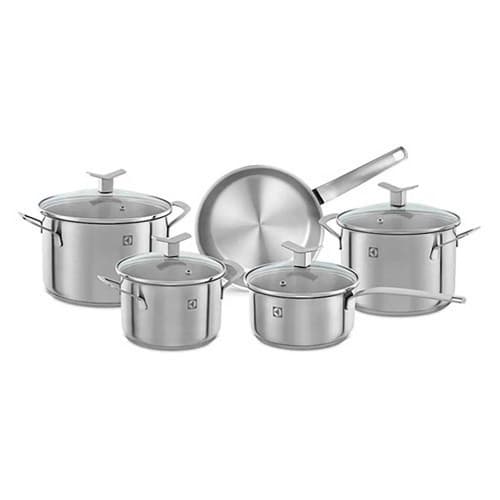 Conjunto de Panelas Inox Electrolux 5 Peças em Aço Inox com Fundo Triplo e Tampas de Vidro