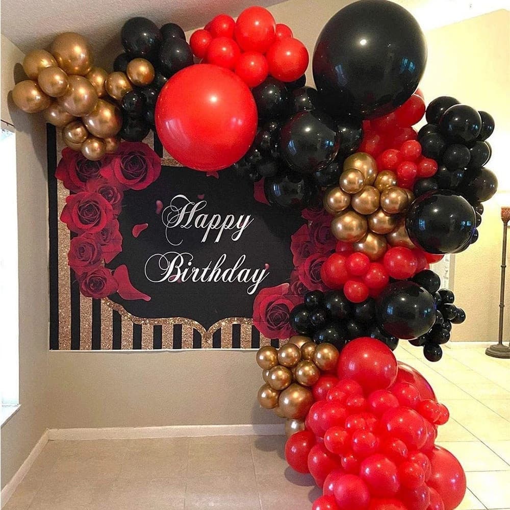 151 Pçs/set Metálico Ouro Vermelho Preto Arco Balão Guirlanda Kit Decoração Do Casamento Dia Dos Namorados Crianças Fest