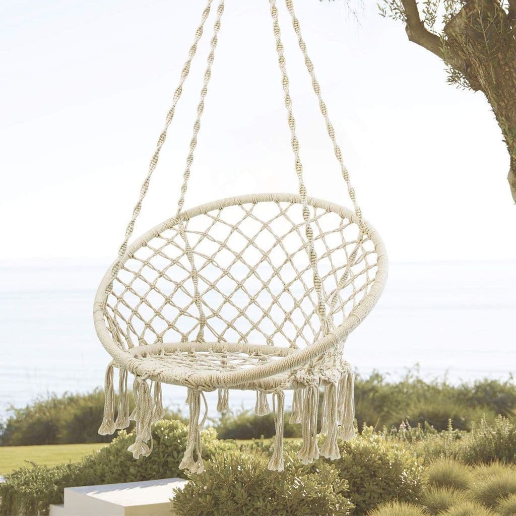 Borla balanço pendurado cadeira doméstica interior corda de algodão pendurado cesta Rattan cadeira varanda estilo nórdic
