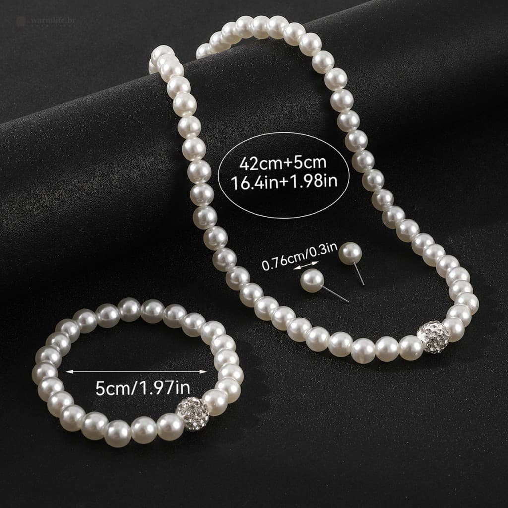 Conjunto De Brincos E Pulseira Com Colar De Pérolas De Diamantes-Joias Versáteis Retrô Francesas