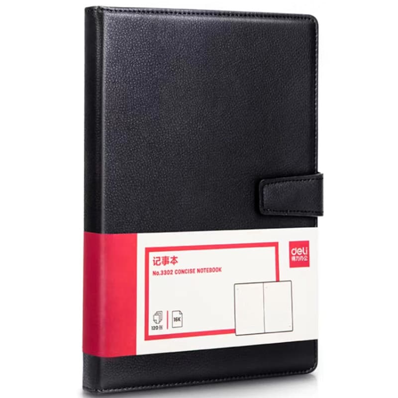Deli 16K negócios fivela magnética superfície de couro caderno 3344 trabalho bloco de notas diário conferência registro