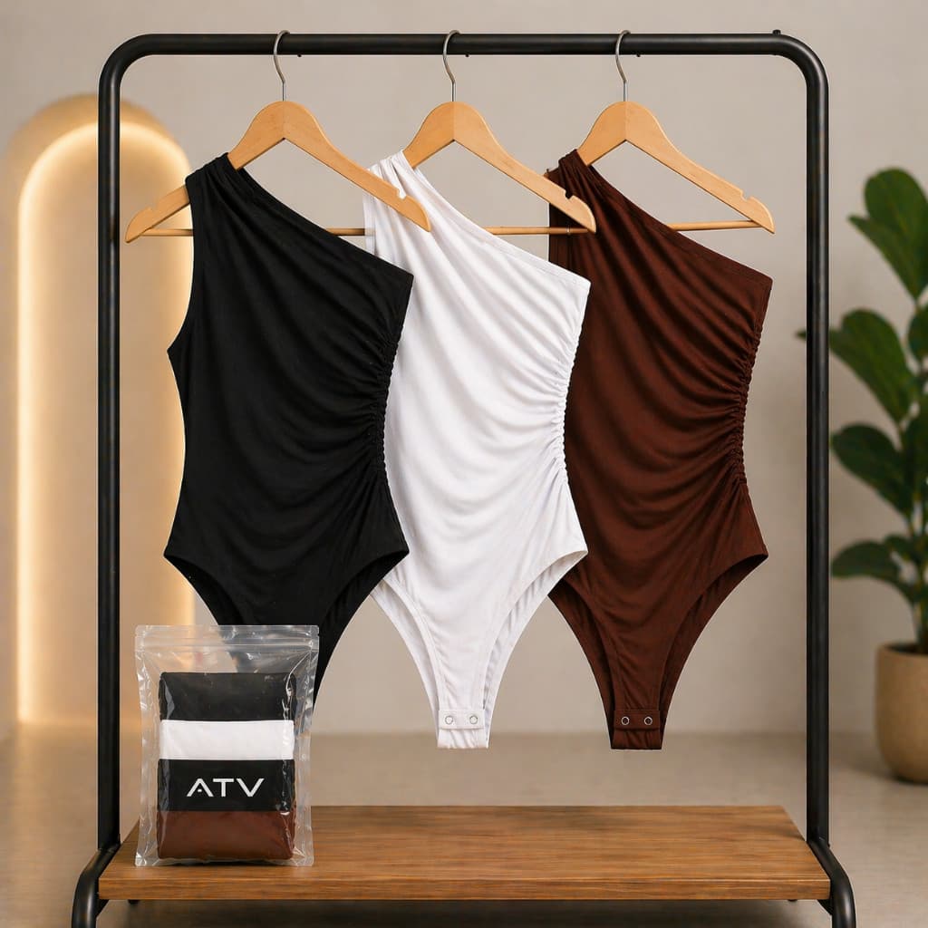Kit 3 Body Feminino Manga Mula Body Feminino Drapeado Um Ombro Só Bory Feminino Suplex Premium