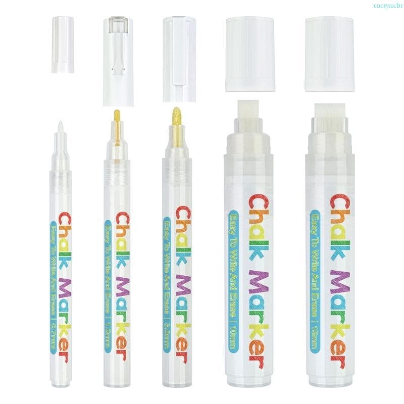 Cucrya 5 Peças Marcadores Giz Branco Quadro-Negro Líquido Funciona Quadros-Negros Caneta Poeira Vidro