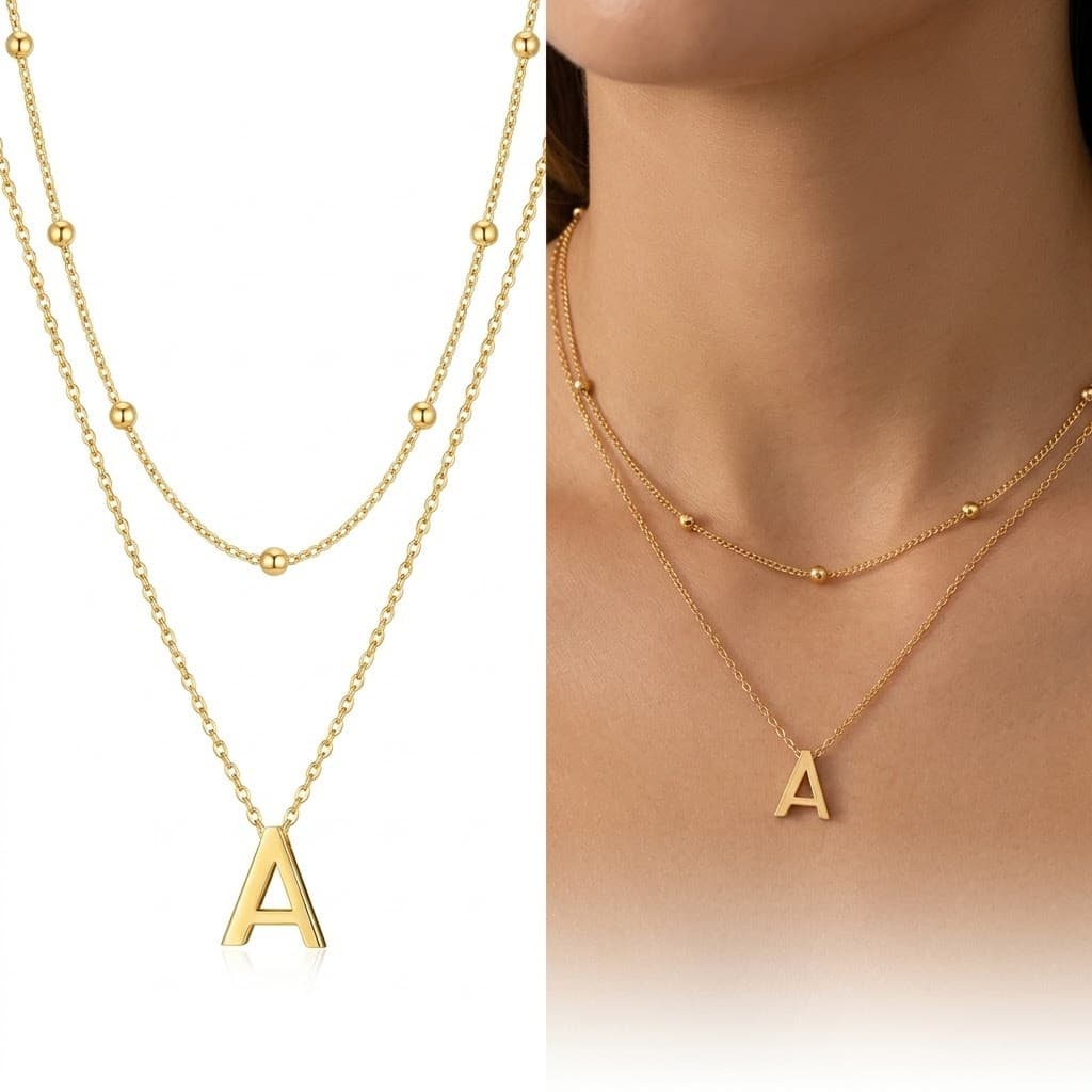 Colar Feminino Duplo com Letra Inicial Banhado a Ouro Delicado Corrente Choker Acessórios Femininos