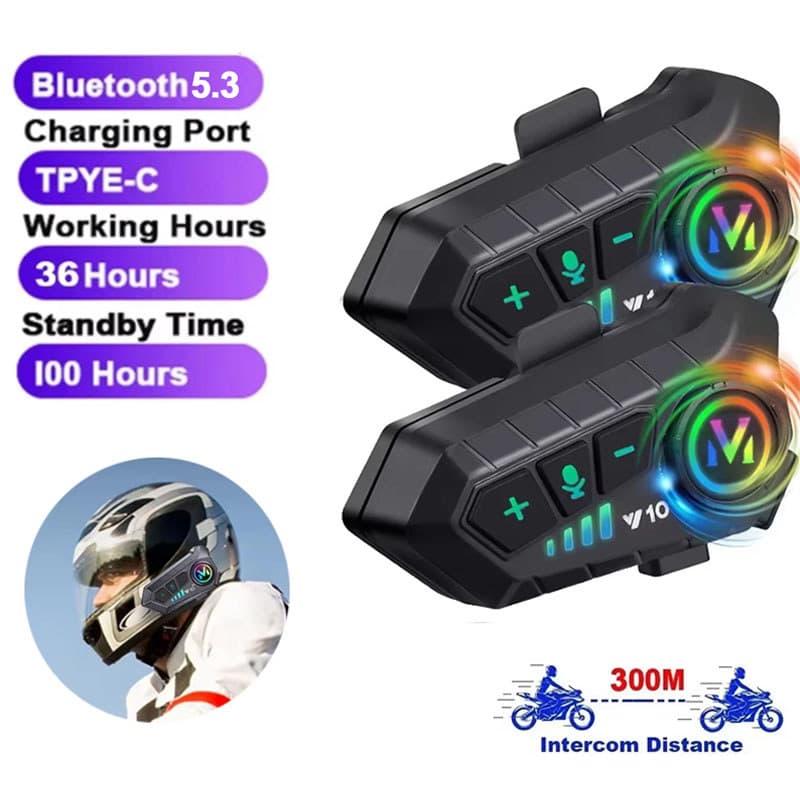 Bluetooth5.3 Capacete Da Motocicleta Interfone Fone De Ouvido 300m Alto-Falante Sem Fio Chamada Handsfree IPX6 À Prova D