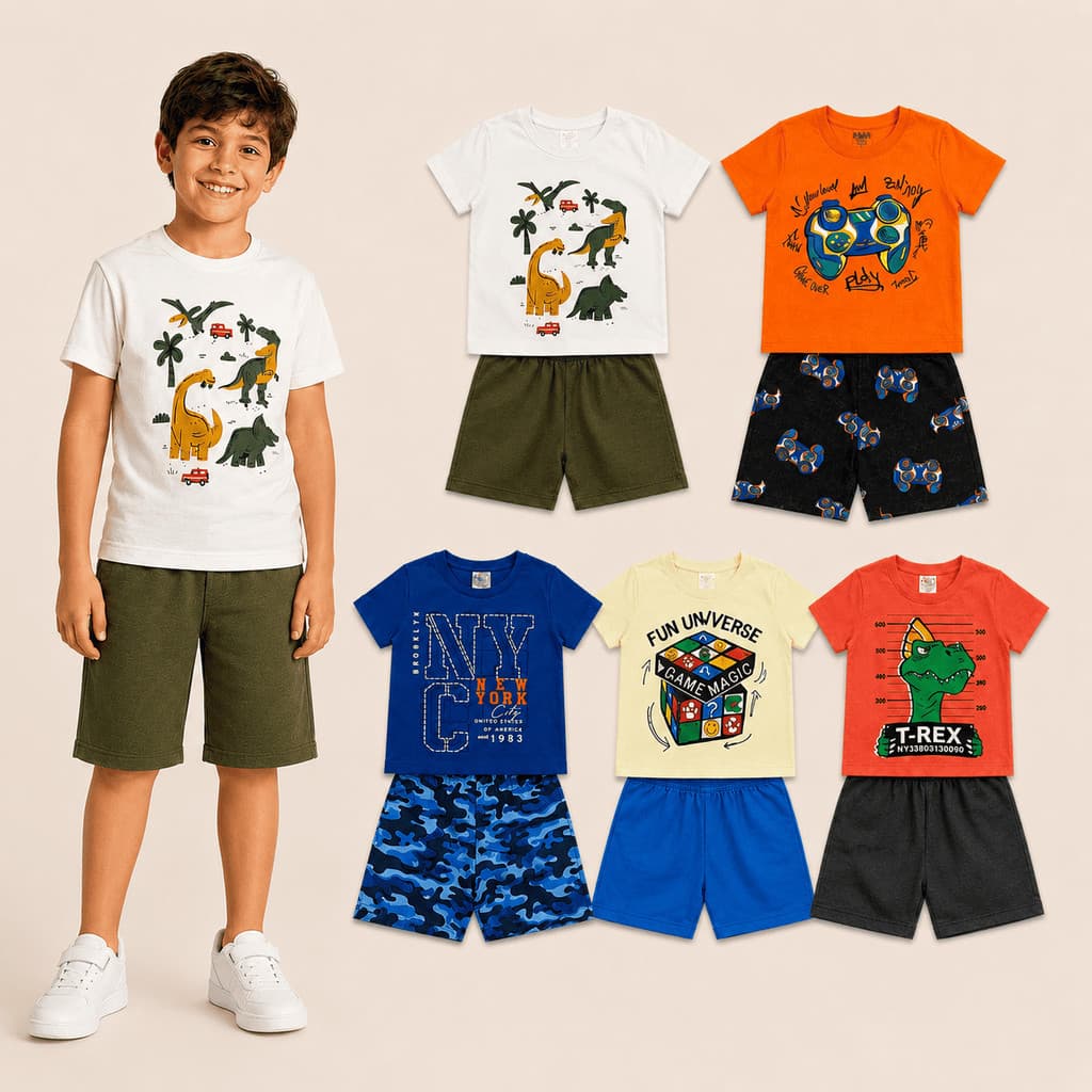 Conjunto Masculino Infantil Menino Camiseta e Bermuda Algodo