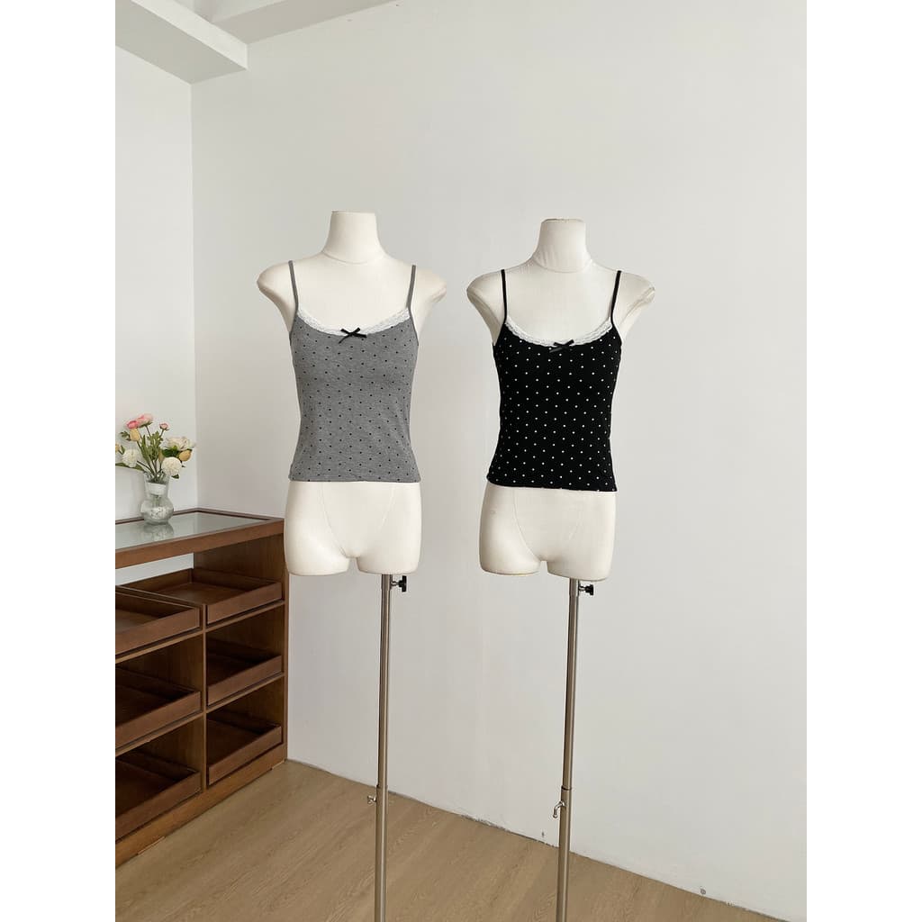 Bm estilo puro desejo doce menina usar costura de renda com almofada no peito Polka Dot camisola feminina outono roupa i