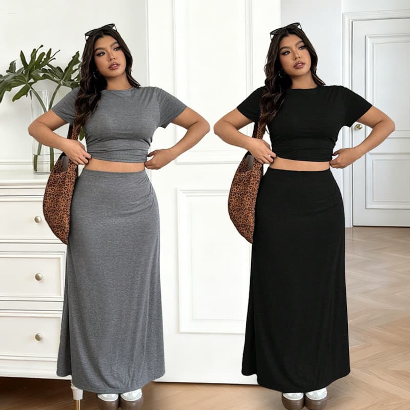Vestido Feminino Plus size Com Saia De Manga Curta