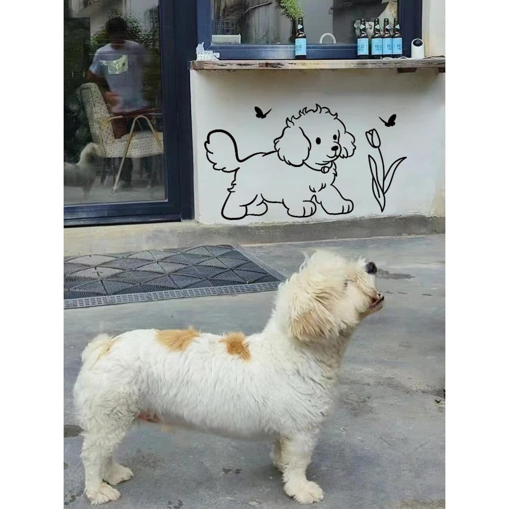Flor filhote de cachorro cão diversão porta de vidro porta deslizante cozinha varanda janela grade Anti-colisão padrão d