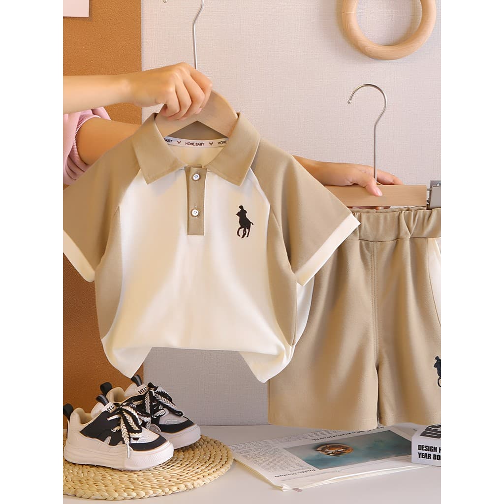 Meninos verão terno de manga curta moda bonito legal bebê verão esportes lapela roupas do bebê roupas infantis terno de