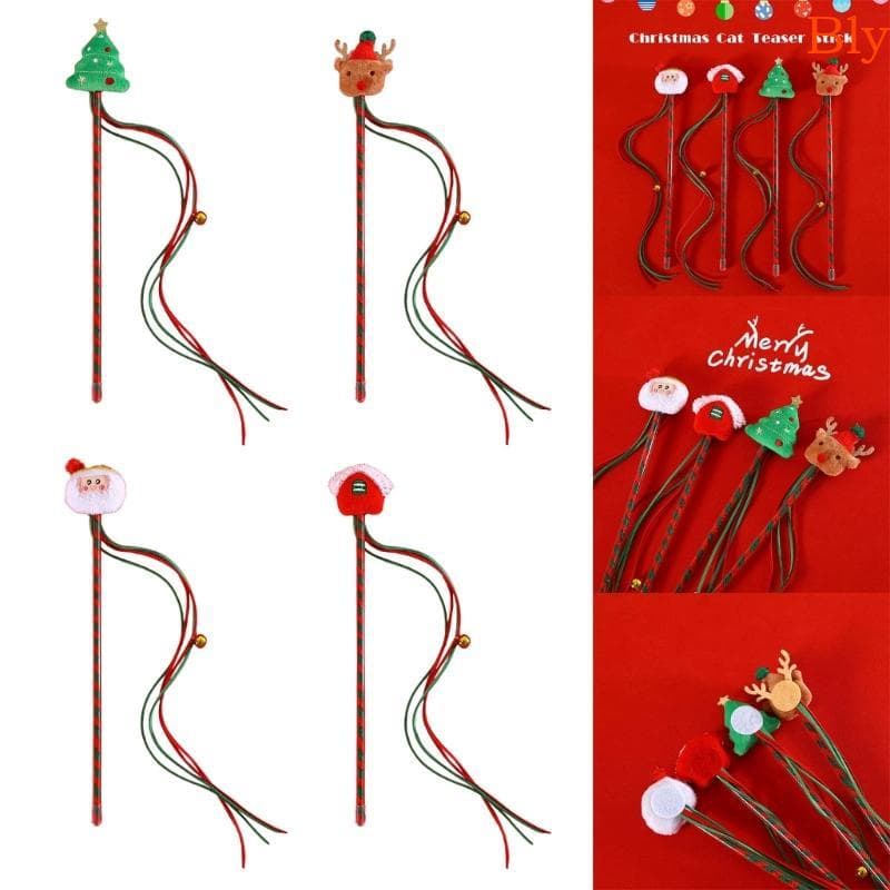 Bly Adorável Brinquedo De Varinha De Gato Para Gatinho Interno Rena De Pelúcia Com Santa Teaser Vara Longa E Engraçado