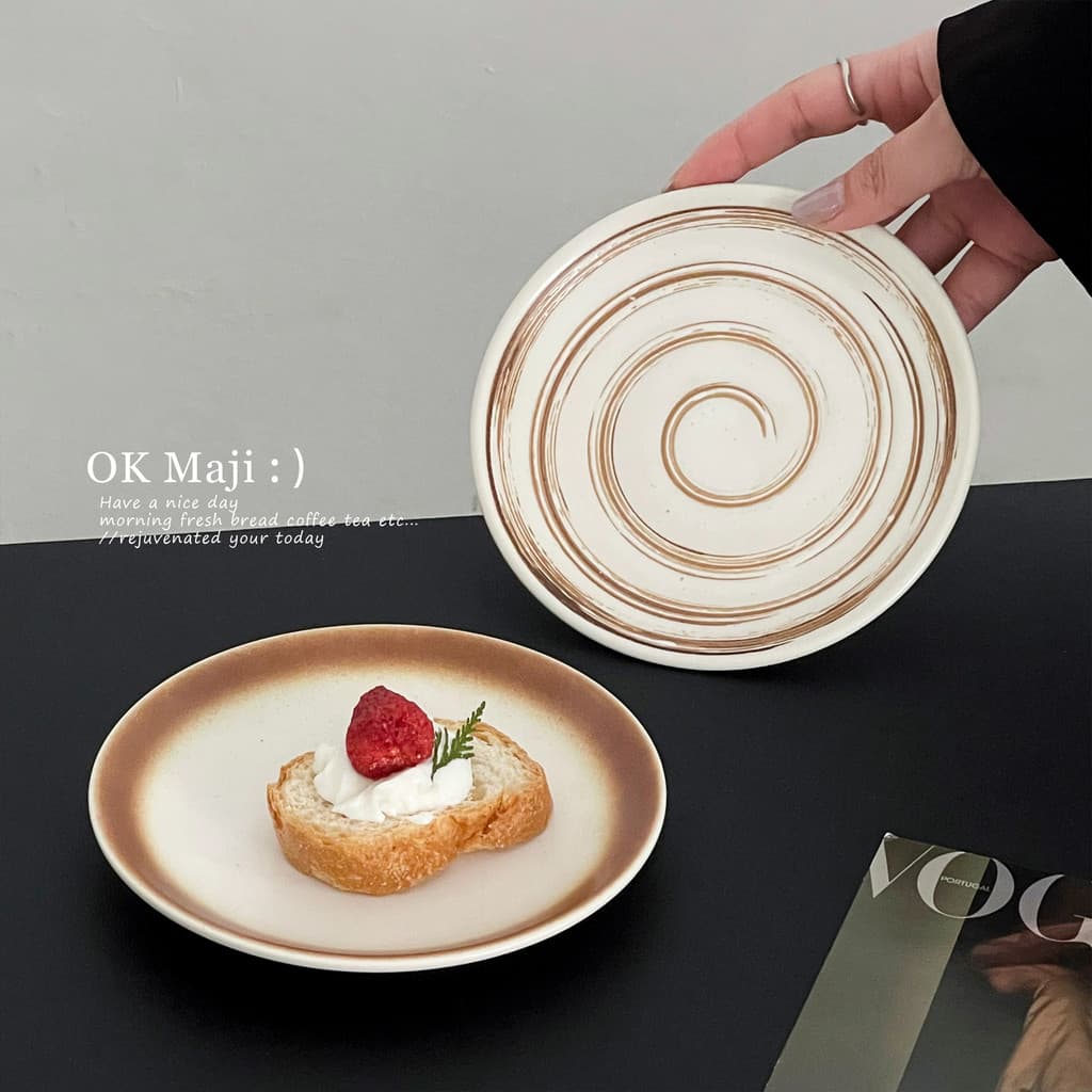 Prato de sobremesa doméstico prato japonês 20cm prato de bolo de cerâmica luz luxo Premium prato de jantar Retro sobreme