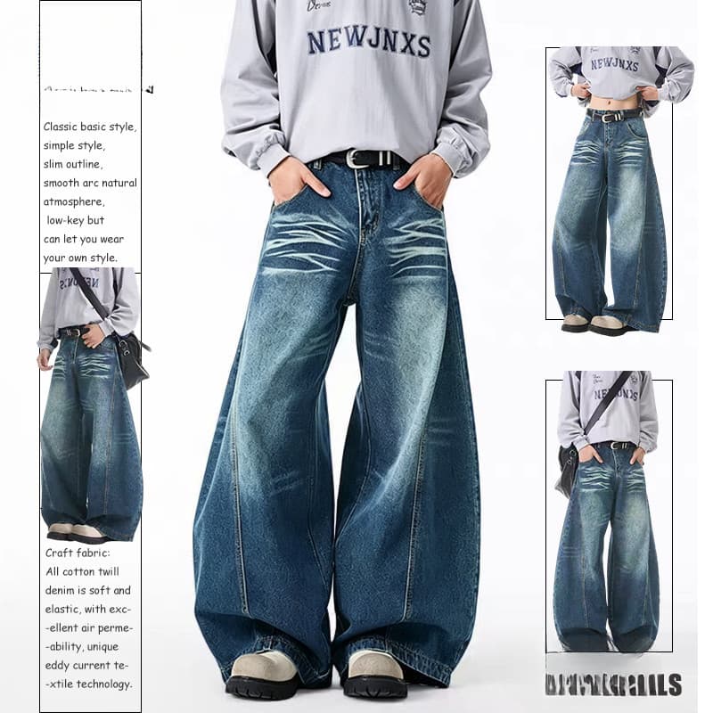 Leon Blue Baggy Pants Calças masculinas de pernas largas Calças jeans super soltas drapeadas Calças jeans lavadas Calças
