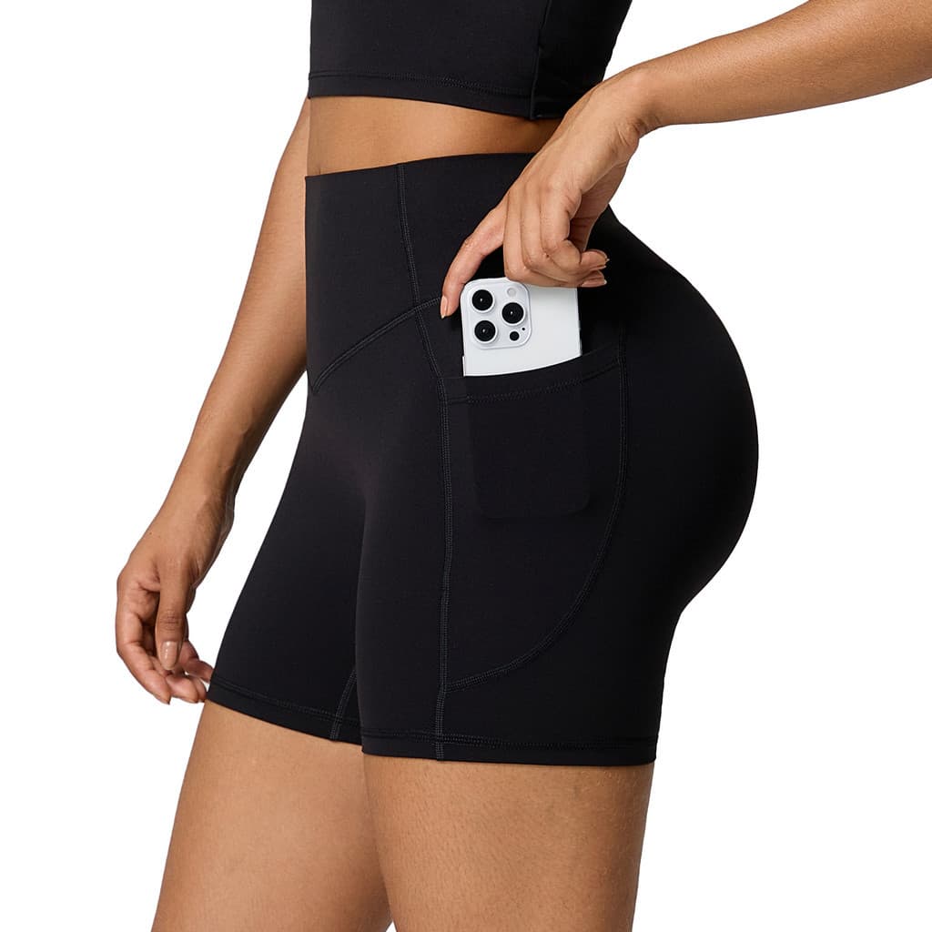 Nova cintura alta moldar calças de yoga correndo alta elástica yoga Shorts Hip levantamento magro bolso calças esportiva