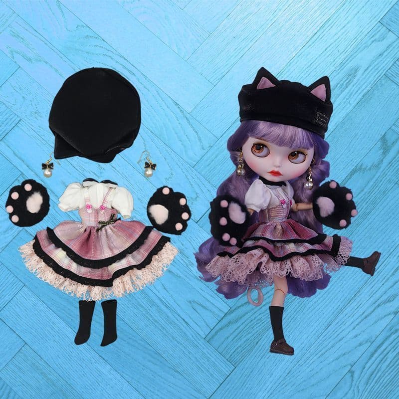 ICY DBS Little Ragdoll Roupas Gato Rosa Verificado Pettiskirt Terno Saia 19 Articulações ob24 Roupas de Bebê