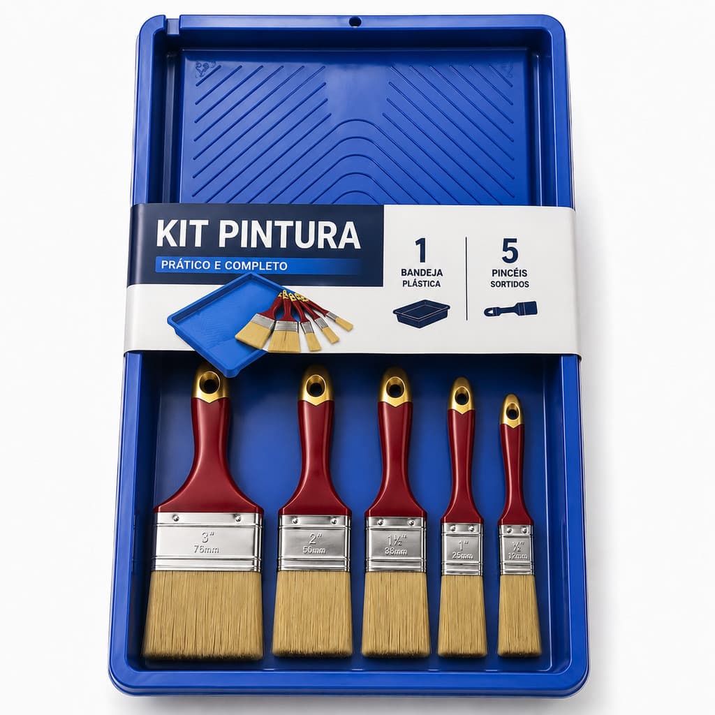 Kit Pintura Completo: 5 Pincéis + Bandeja para Acabamento Perfeito- Pincel