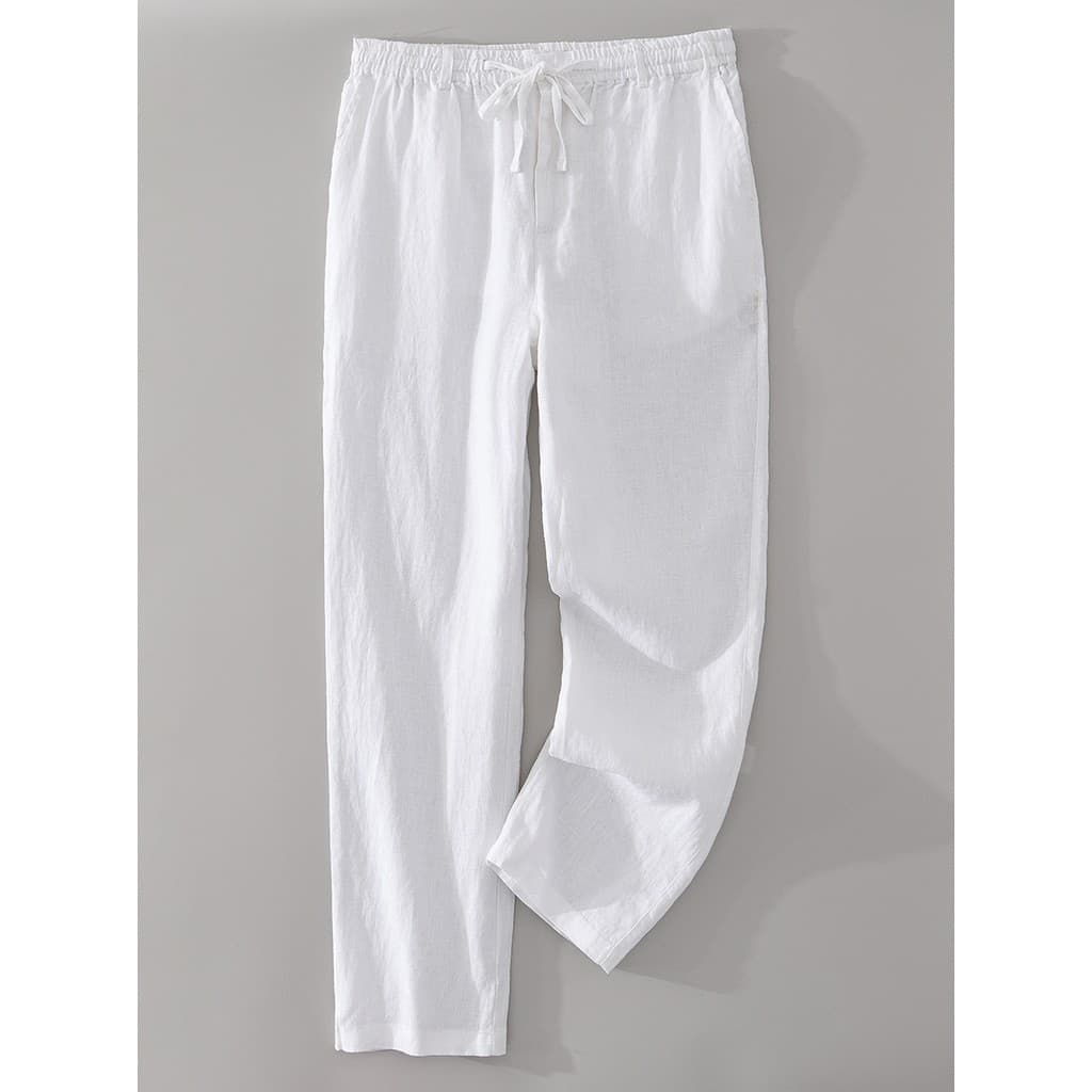 Calças casuais masculinas calças de linho reto verão calças finas soltas calças compridas de linho calças brancas mascul