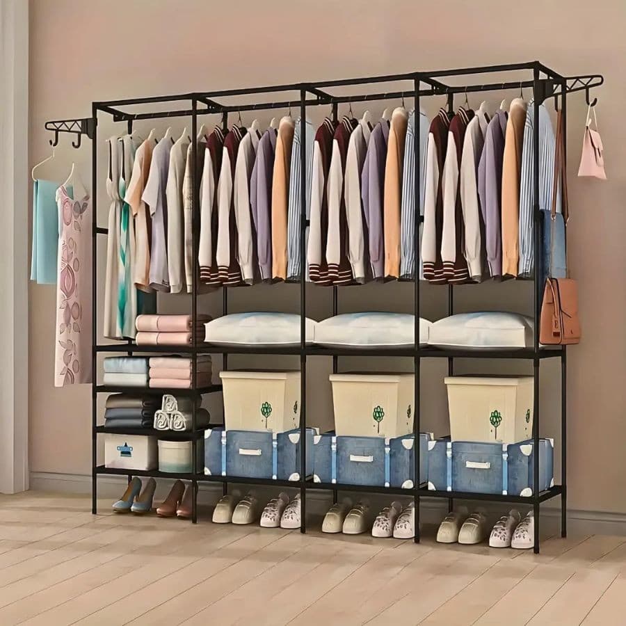 Guarda Roupa Portatil Arara Multifuncional Desmontavel Arara De Roupa Cabideiro Chão Sapateira JJ