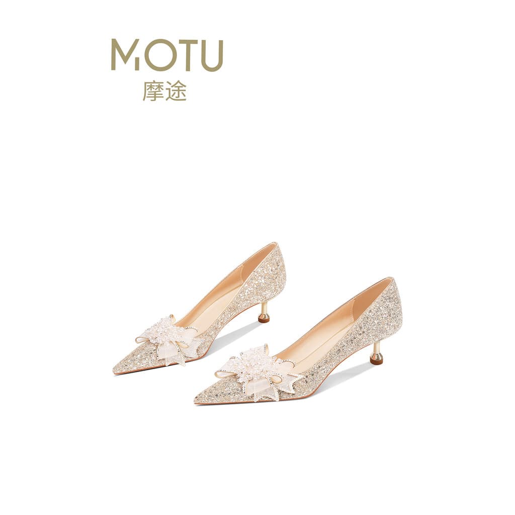 Lindos sapatos de casamento Hexiu vestido de noiva de duas peças piscando cristal salto baixo mais pés gordos salto baix