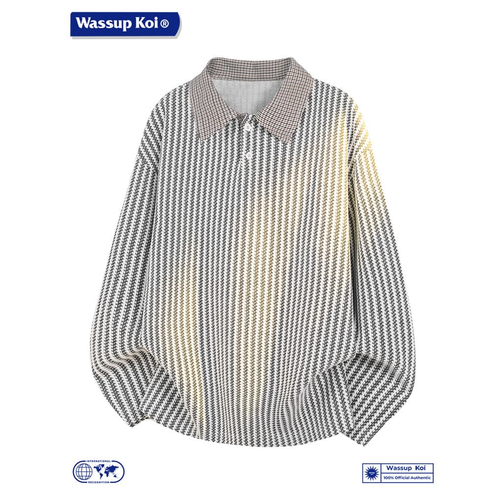 WASSUP KOI Houndstooth Crow's Bone Pattern POLO Camisa Masculina Primavera Contraste Cor Listrado Jacquard Moletom Casua