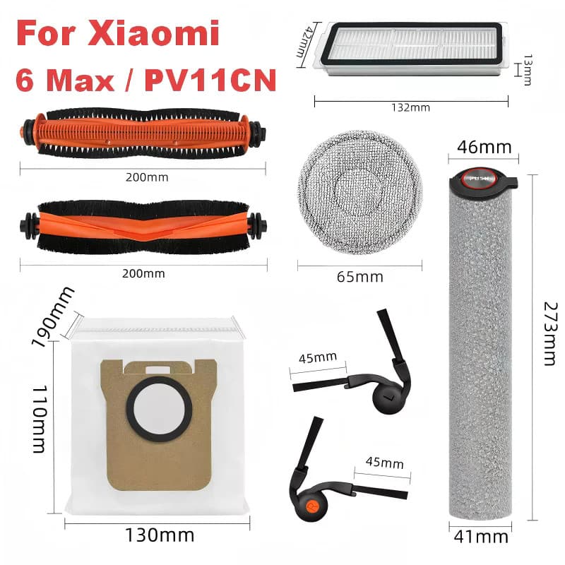 Para Xiaomi Mijia Robô Vácuo 6 Max / PV11CN Rolo Principal Escova Lateral Filtro Saco De Pó Mop Pano Acessórios