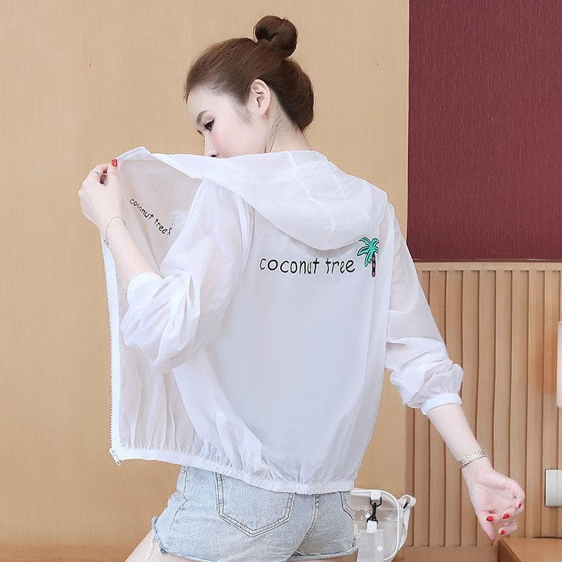 Protetor solar roupas femininas estilo curto 2024 verão versão coreana solta All-Match Anti-ultravioleta usar com capuz