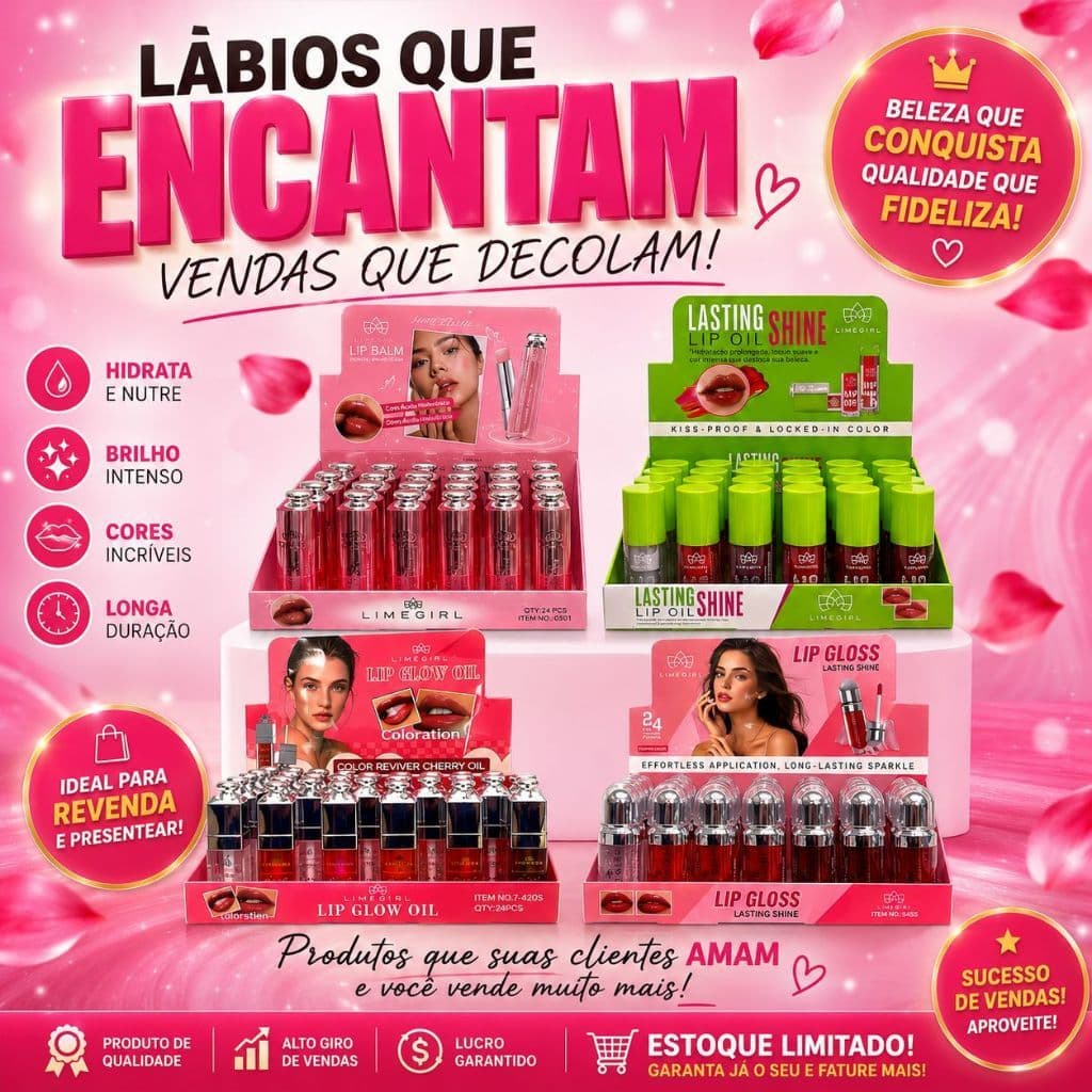 Maquiagens em BOX Preço de ATACADO Batom/ Gloss Líquido, Blush, Corretivo, Base